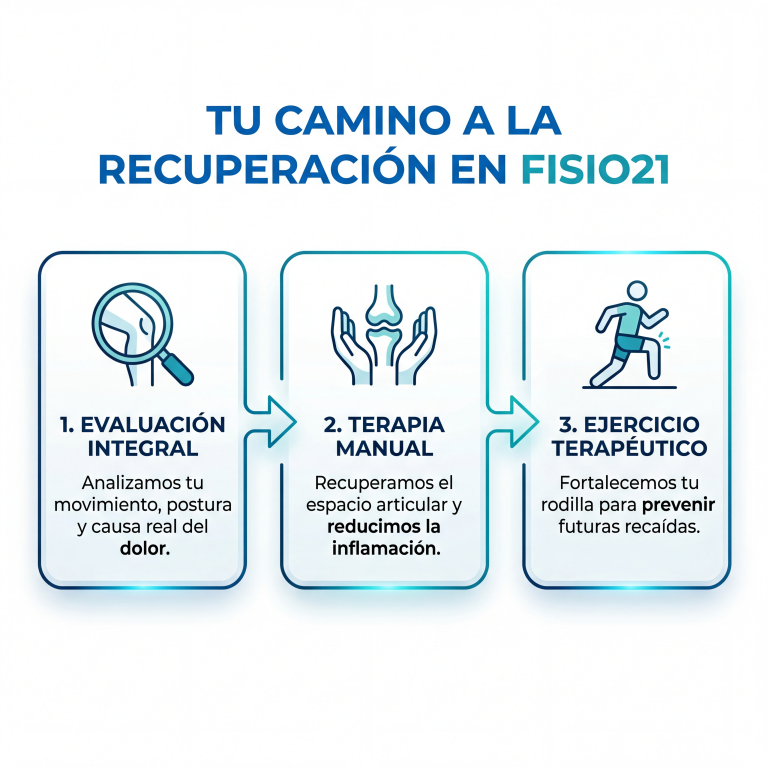 Especialista aplicando terapia manual para aliviar el dolor de rodilla y mejorar la tolerancia a la carga.