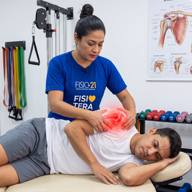 Sesión de fisioterapia para dolor de hombro en Fisio21 Miraflores