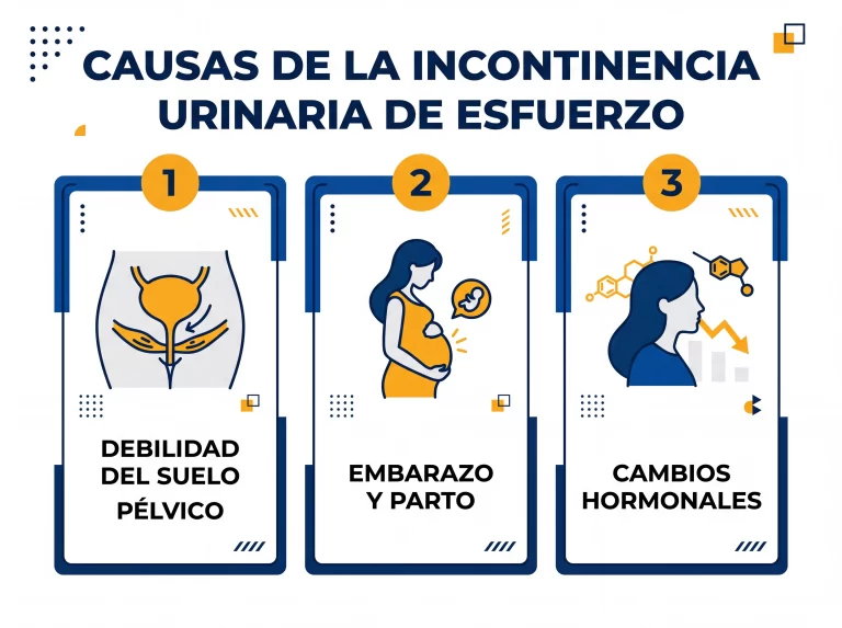 Infografía con las causas de la incontinencia urinaria de esfuerzo