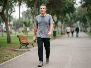 persona haciendo ejercicio terapéutico en diabetes e hipertensión con guía de una fisioterapeuta