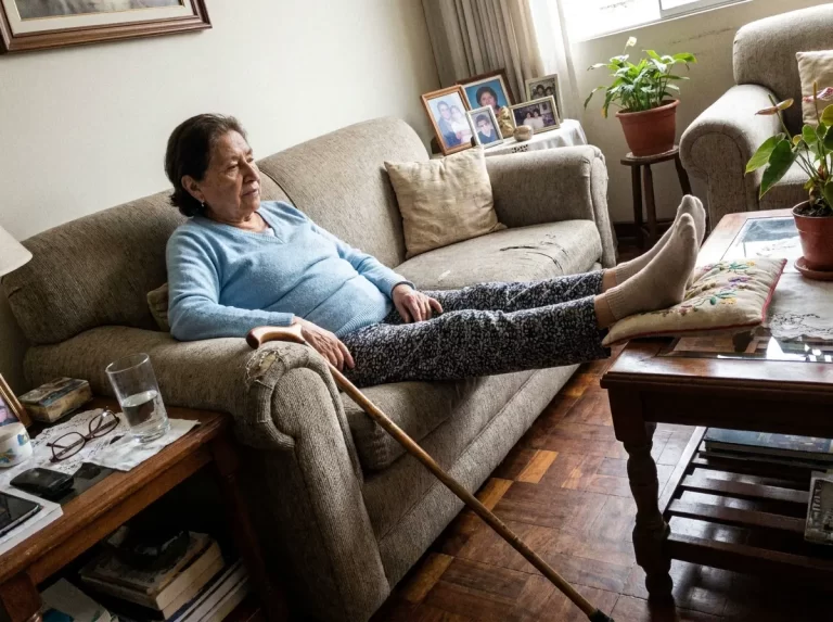 persona haciendo un ejercicio suave en casa durante la recuperación tras una prótesis de cadera o rodilla