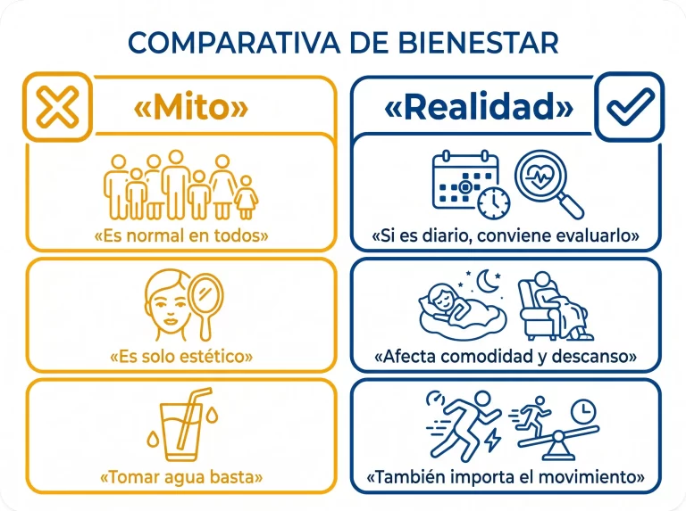 infografía de mitos y realidades sobre las piernas hinchadas en el trabajo